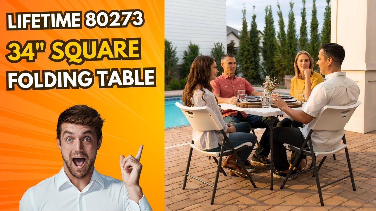 Lifetime 34-inch Square Fold-In-Half Table 80273 White Top