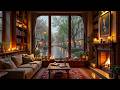 Cozy Rainy Coffee Shop Jazz ☕ Soft Piano Jazz, Fireplace Glow &amp; Rain Sounds Melodies for Study, Work