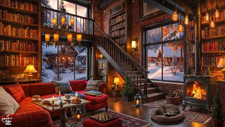 Smooth Winter Jazz at Library Cafe Ambience Relaxing Jazz Music Snowfall for Rea