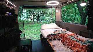 [46] 雨の中、ハイエース車中泊の旅｜DIY秘密基地でリラックス｜ASMR