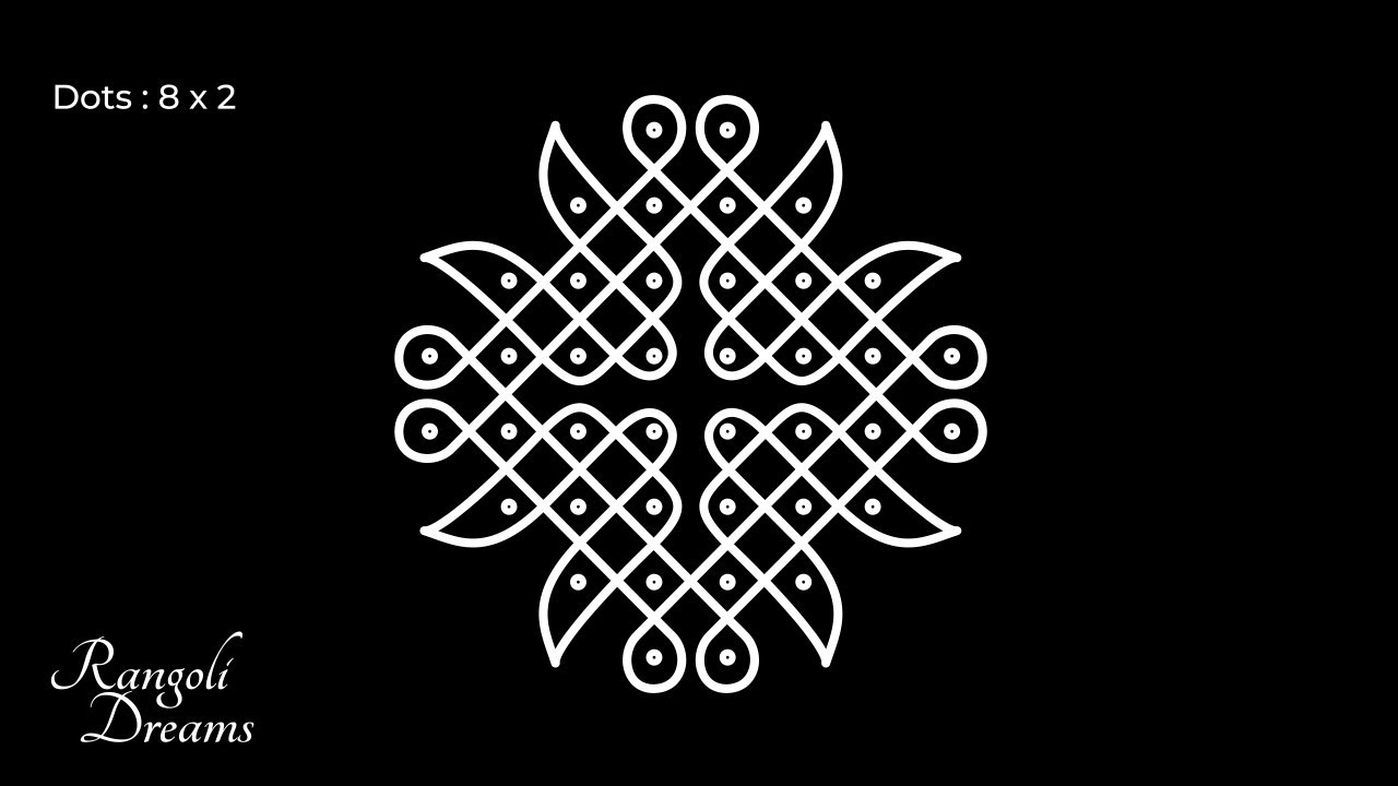 Simple and Easy Rangoli Designs|Kolam designs with 8x2 dots|8 dots easy ...