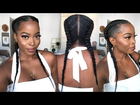 how-to:-2-french-braids-with-weave-on-4b-4c-natural-hair🔥-|-easy-🚫no-feed-in-method😍😍😍