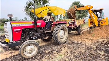New Jcb 3dx Backhoe Loader Machine Loading Red Mud In Massey Ferguson 7250 Di Tractor | Jcb Tractor