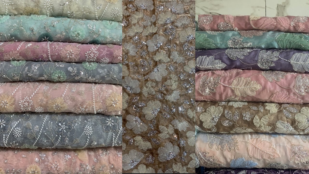 Bismillah Fabrics new arrival of Turkish cutdana ribbon work korean silk. Contact number 03201987497