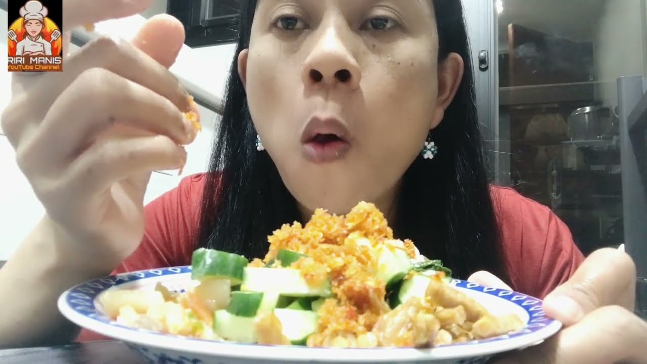 ASMR Nasi Bumbu Urap Udang Timun Tumis Kentang || Tkw Taiwan