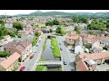 Ariel shot along the river at Great Ayton, North Yorkshire, Birthplace of Captain Cook