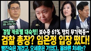 검찰 총장? 임은정 입장 떴다! 검찰 카르텔 대숙청! 보수층 61% 정치 무기력증! 빵진숙은 개겼고, 오세훈은 기었다~ 올바른 처세는?