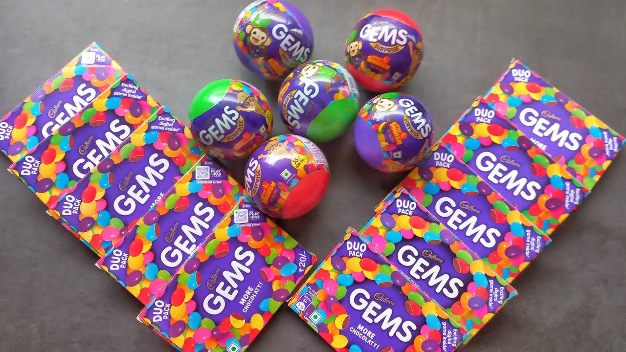 Gems opening video, surprise toys, chocolate opening video, lots of