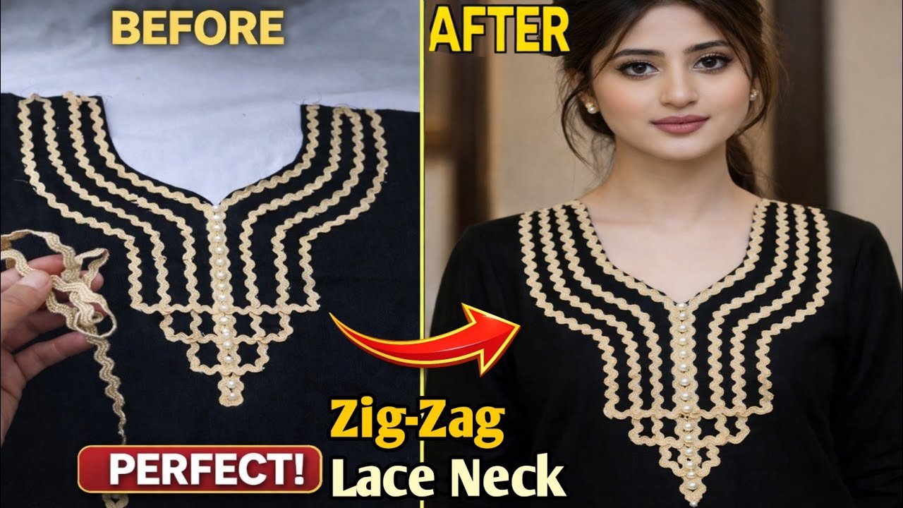 Zig Zag Lace Neck Design Cutting & Stitching |Trending Lace Se Beautiful Gala Design Easy Tarika2026