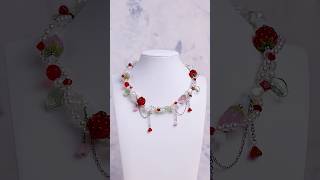 Making of my berry garden twisted necklace 🌸🍓 #beadednecklace #strawberry #raspberry #fairycore