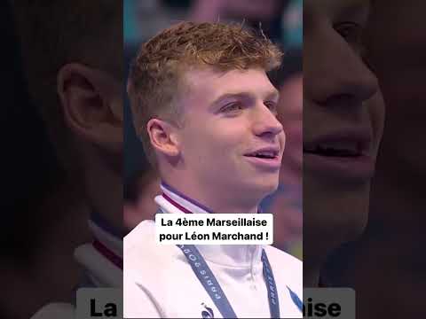 🇫🇷 On ne s'en lasse pas, lui non plus : 4e Marseillaise pour Léon Marchand #Paris2024 #Olympics2024