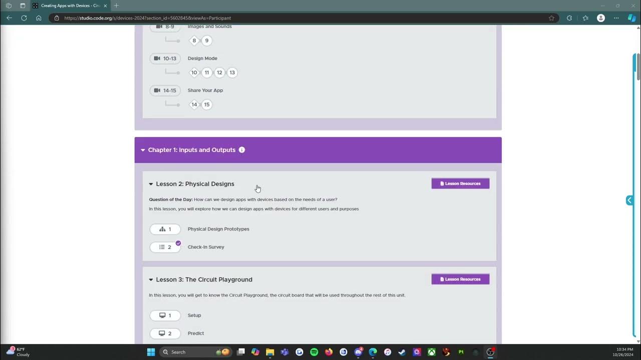Code creating apps with devices circuit playground lesson 1