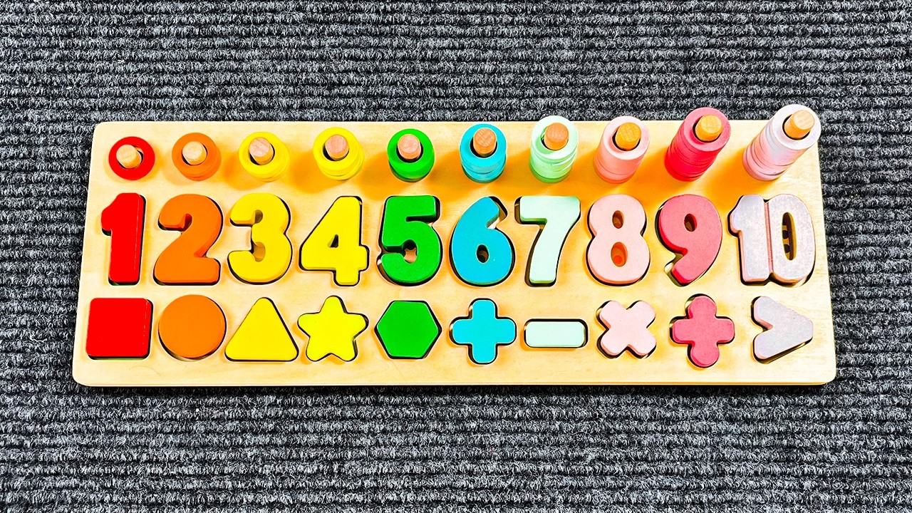 Find the Missing Numbers and Shapes with a Montessori Activity Puzzle  | Preschool Toddler Learning