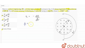 There is a uniform magnetic field `B` in a circular region of radius `R` as shown in Fig. 3.149 ...