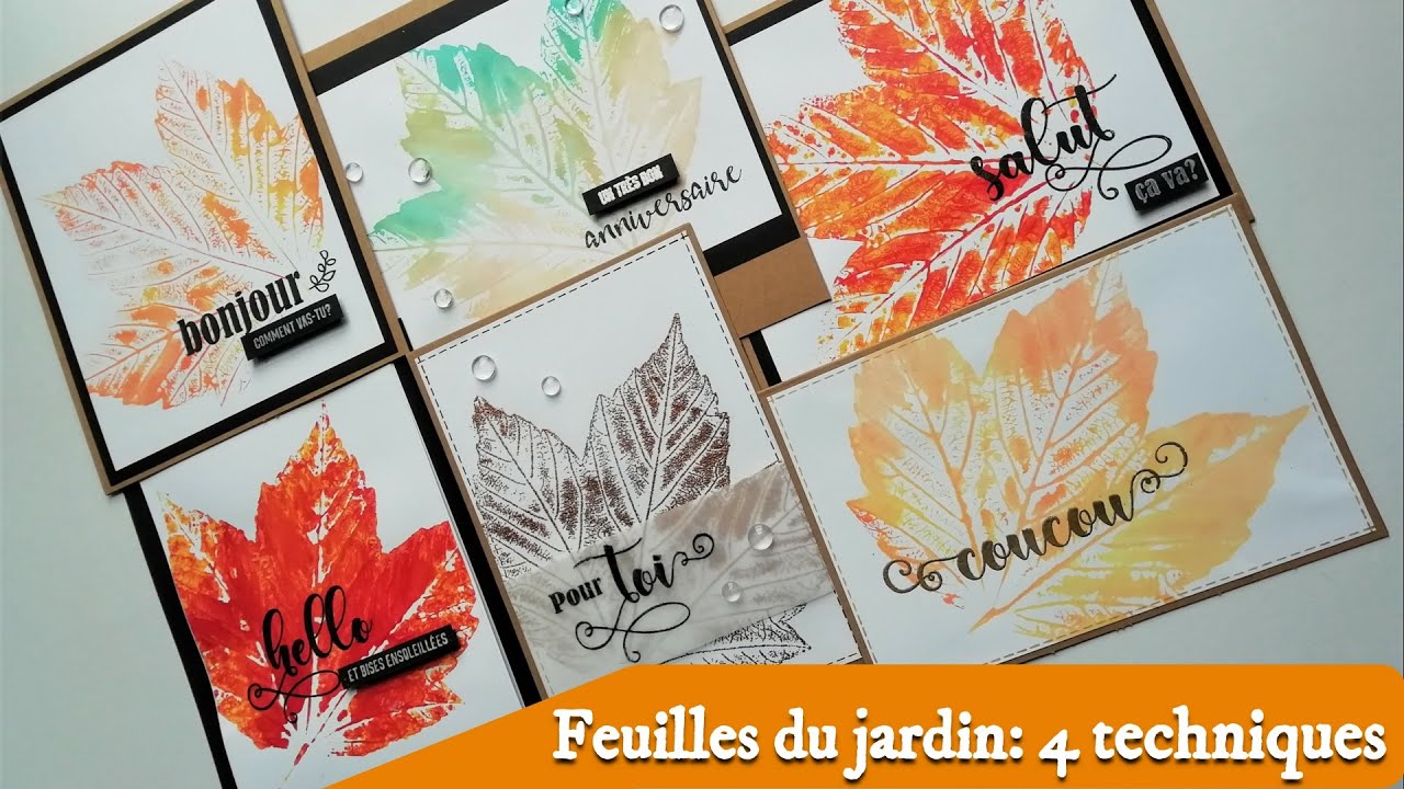Tutoriel Carterie - Tampons mots français - 4 Techniques avec une feuille du jardin