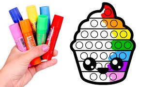 Dibuja y Colorea un CUPCAKE arcoíris POP IT 🌈🧁 Dibujos para niños