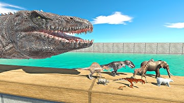 Dinosaurs and Animals Falling Into Giant Mosasaurus Tank - Animal Revolt Battle Simulator