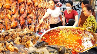 Best Cambodian Street Food  Soup Double Ducks Chickens, Cow's Intestine & Roast Duck