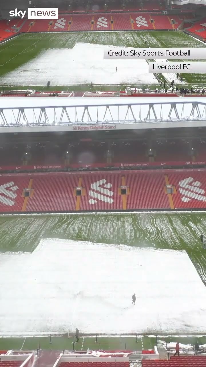 Snow cleared from Anfield pitch