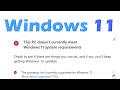 This PC does not currently Meet Windows 11 system Requirements the Processor is Not Supported