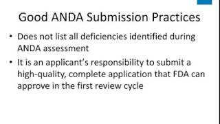 Good ANDA Submission and Assessment Practices and Software Support - FDA Generic Drug Forum 2018
