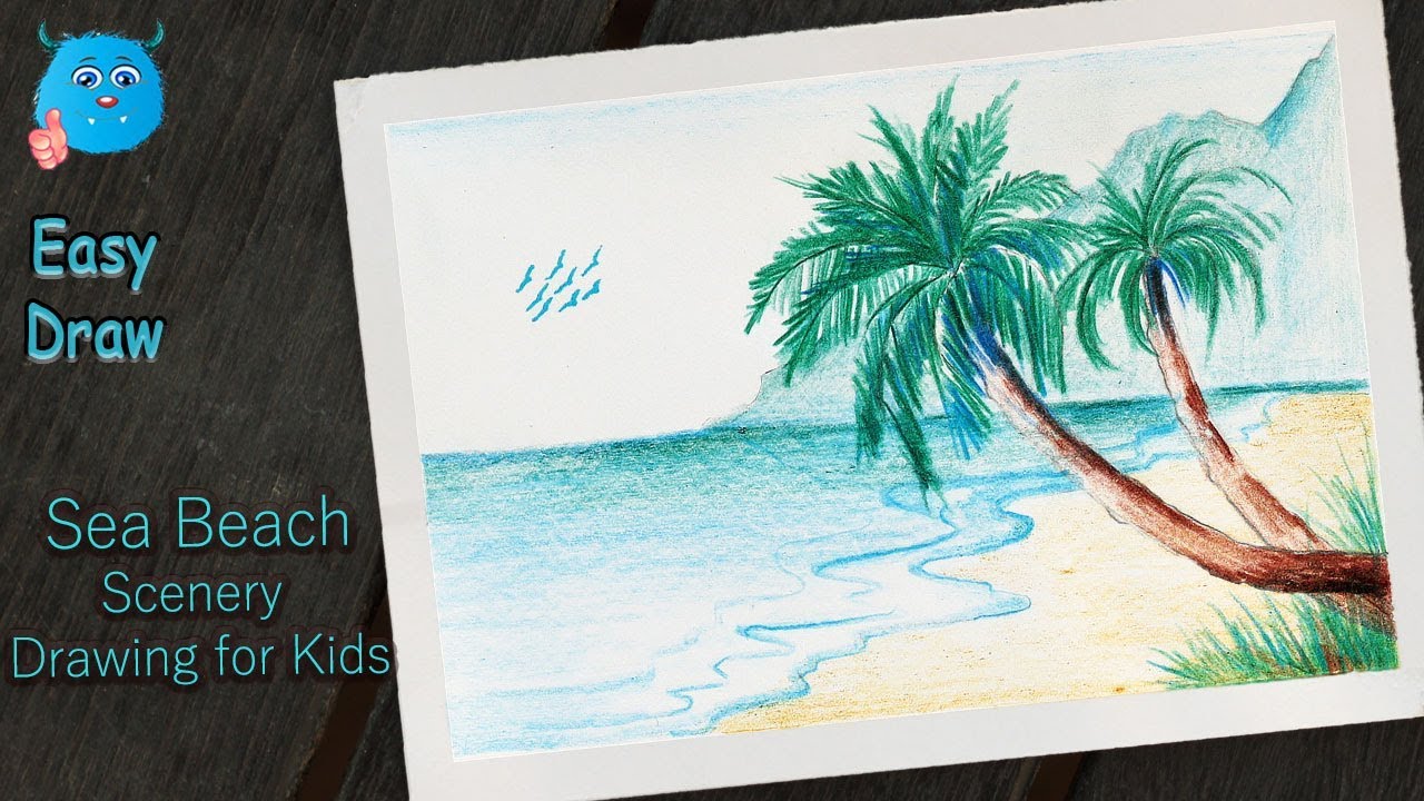 How to Draw a Scenery of Sea Beach Easy in Color Pencil ...