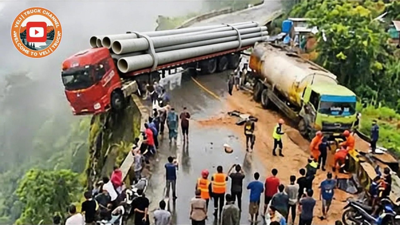 Спасение водителя грузовика на грязной дороге – захватывающие дух напряженные моменты.