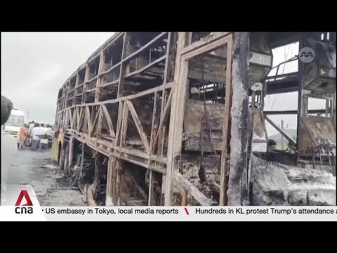 India bus fire: At least 25 dead after motorcycle collision sparks blaze in southern state