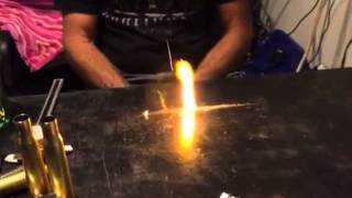 Lighting some gunpowder on the reloading bench