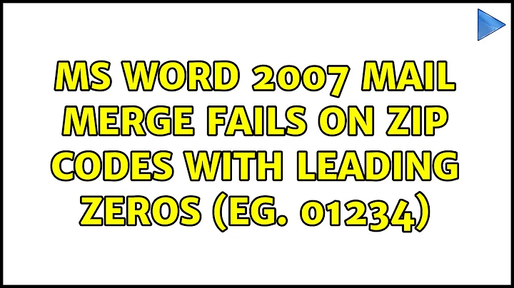 MS Word 2007 Mail Merge fails on ZIP codes with leading Zeros (eg. 01234) (3 Solutions!!)