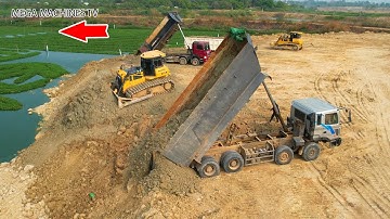 Updating New Project, Operator Skills Bulldozer Push Soil, Dump Truck Unloading