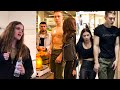 Reaction of beautiful girls to fitness model