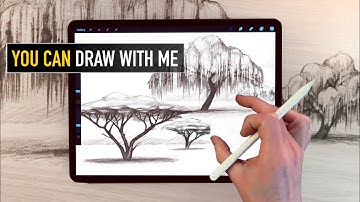 APPLE PENCIL DRAWING TUTORIAL - How to draw trees - Willow and Acacia