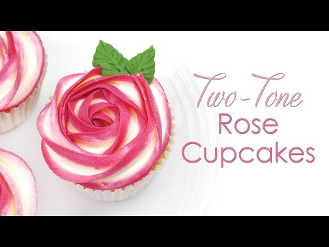 Two-Tone Buttercream Rosette Cupcakes - Piping Techniques - Buttercream Flower Cupcakes