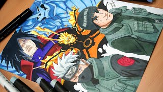 Drawing Naruto, Kakashi, Gai and Madara and his Susano (from cover 62)