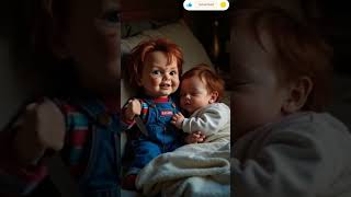 A Small Baby Sleeping With Chucky Doll