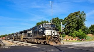 NS: A short freight train passing by the AMTRAK station, Spartanburg SC