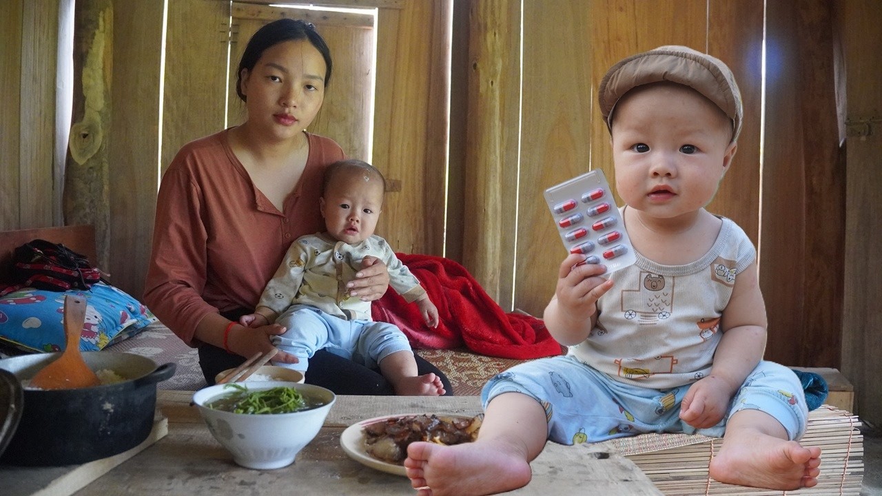 The mother and her young son pick eggplant to sell at the market to earn a living.
