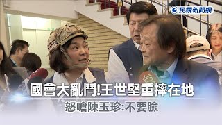 快新聞／國會大亂鬥！王世堅「重摔在地」　怒嗆陳玉珍：不要臉－民視新聞