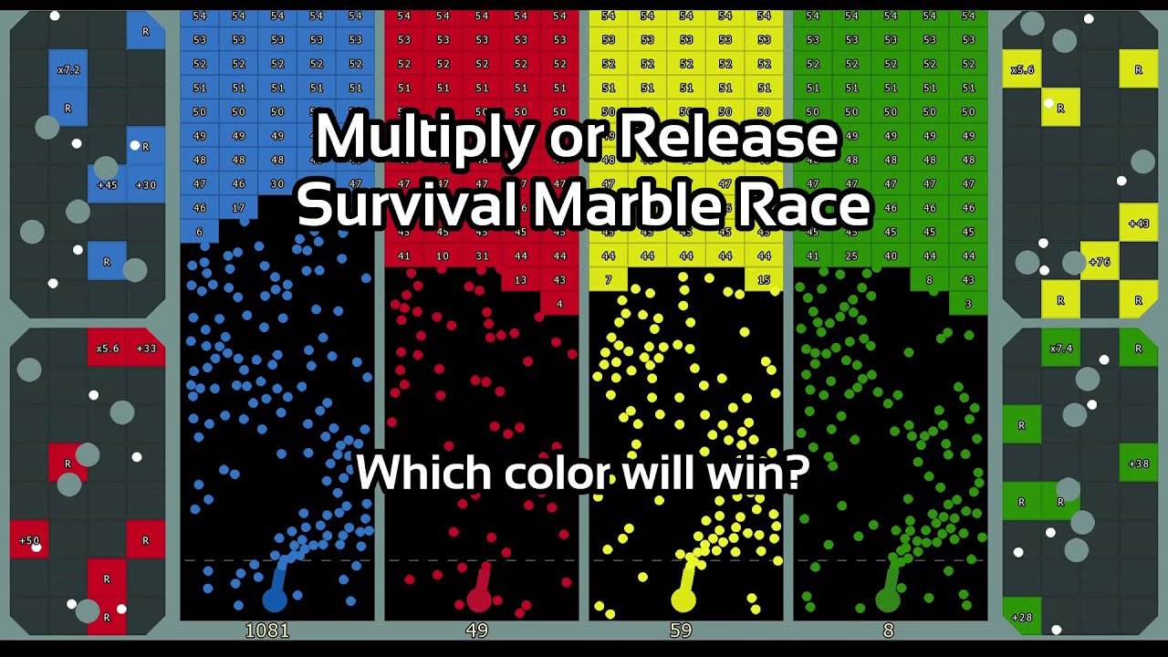 Marble Race - Survive the brick battle. - Which color will win?