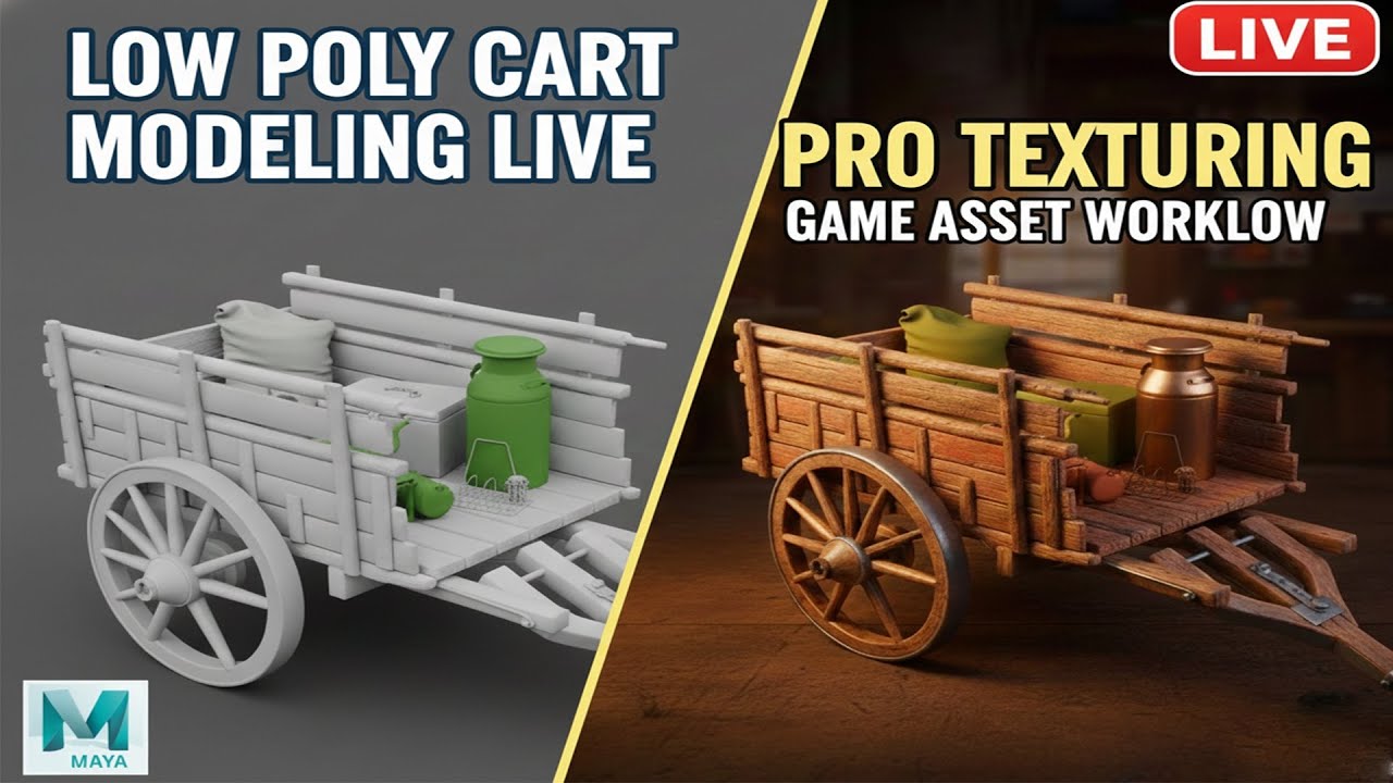 Poly Cgart Low Poly Cart Modeling & Texturing LIVE | Game Asset Workflow - YouTube