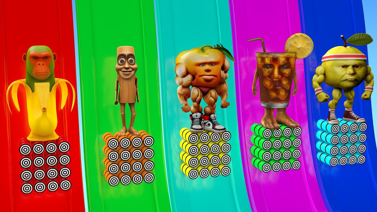 Длинная горка с коровой, слоном, гориллой, бегемотом, тигром, 3D-игра с животными, забавные 3D-жи...