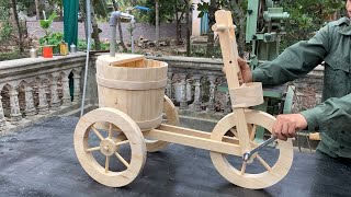 Creative Ingenious Craft Woodworking // Build A Wooden Bike With Water Tank Powered By Electric Pump