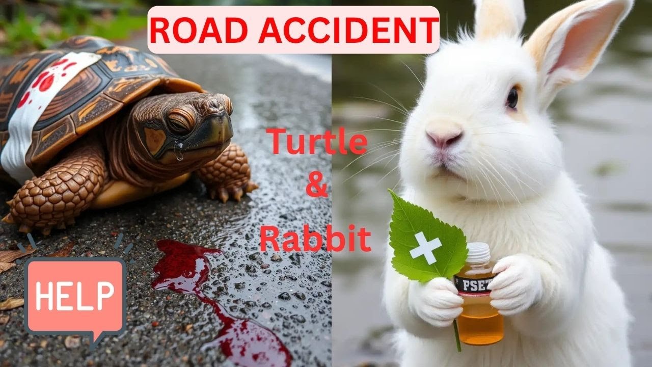 Accident...Injured Turtle on the Road… Then a Hero Rabbit Appeared! 🐢🐇 