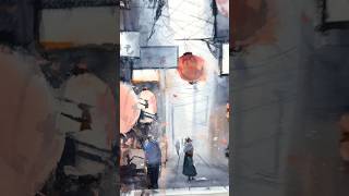日暮れの横丁を透明水彩で / Painting a Japanese Alley at Twilight
