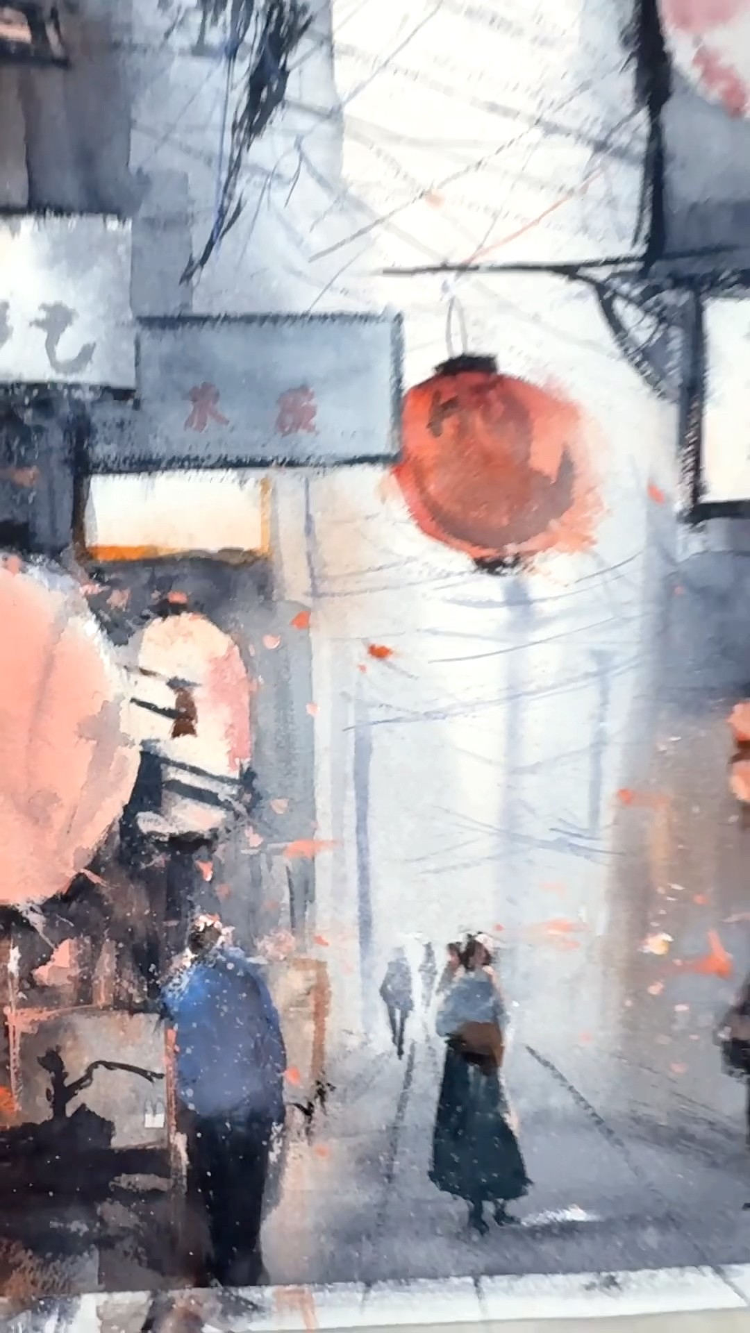 日暮れの横丁を透明水彩で / Painting a Japanese Alley at Twilight