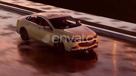White Luxury Car On Long Rainy Road | Motion Graphics - Envato elements