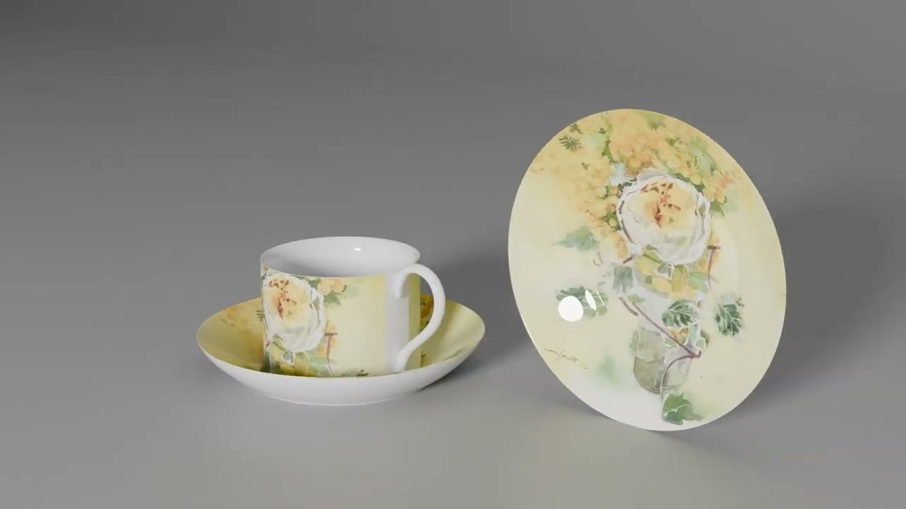 英国特注ストレート磁器】画家柘植彩子が美濃和紙と絹絵落款で包む最