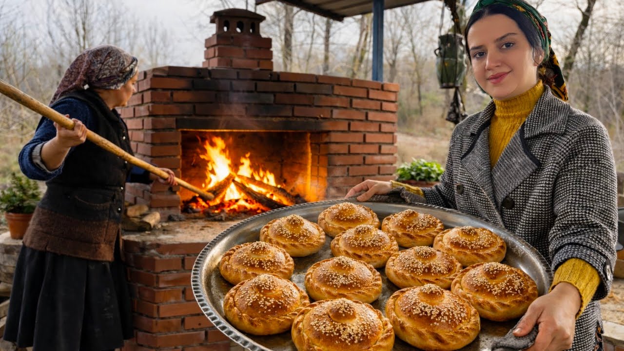 Cooking beef pie in oven in a village in İRAN 