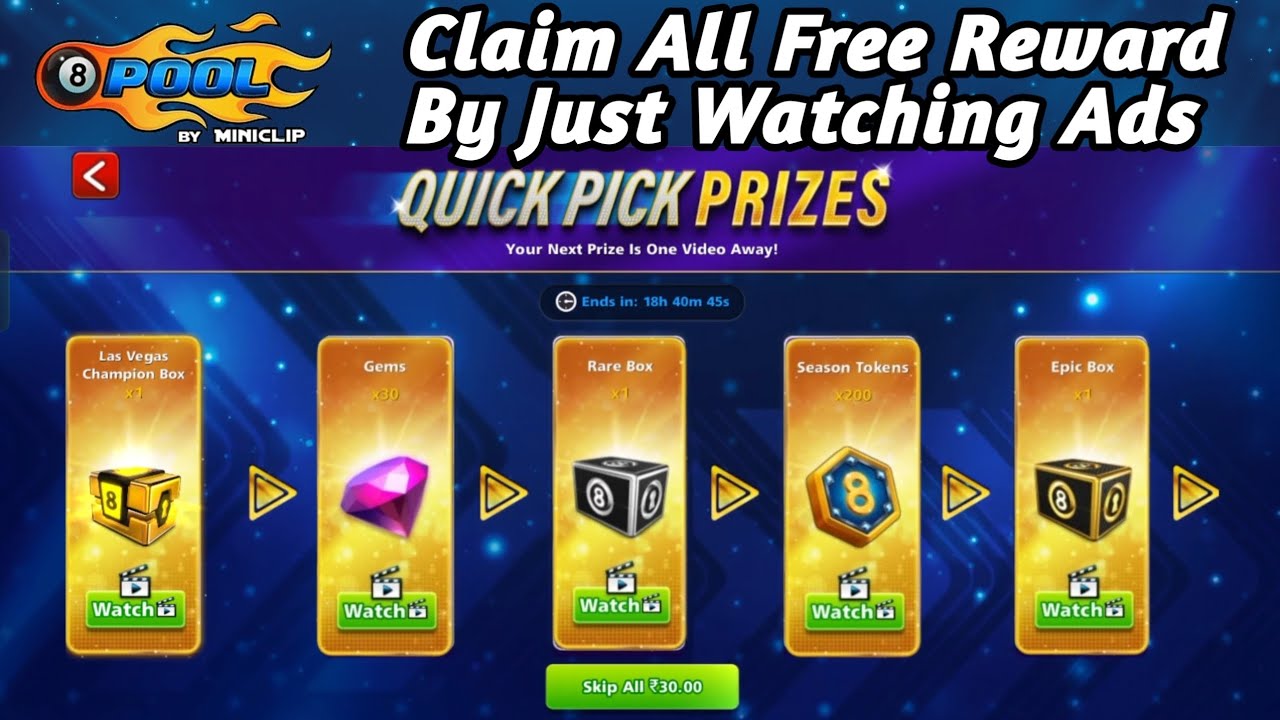 BIG NEWS Unlimited Free Rewards? Watch Ads & Win In 8 Ball Pool 